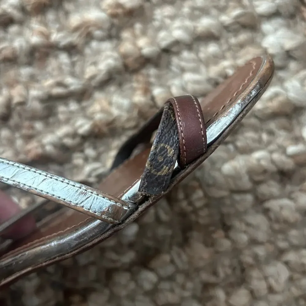 Louis Vuitton Sandals 41/US11 Brown Gold Monogram Strappy READ Repair Project - Picture 3 of 16
